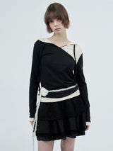 dot wrap layered hoodie / black