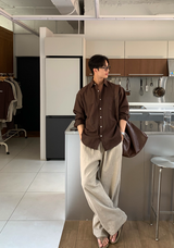 No-Mace Back Banding Two-Tuck Linen Wide Pants