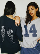  14 DENIM OFF SHOULDER TEE NAVY
