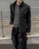 Kale Panel High-Neck Leather Jacket