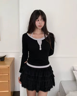 Kivi Lace Frill Tiered Mini Skirt