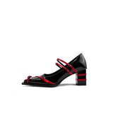 Colorful Bridge丨Double Strapped Flats GOTH Small Square Toe Mary Jane Shoes Mid Heel Women's Flats