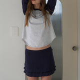 Wave Frill Cotton Skirt_Navy