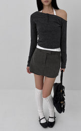 [MADE] Delfina Burton Unbalanced Off-Shoulder Long Sleeve T-shirt