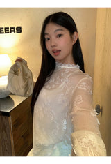 レースシースルールーズフィット長袖Tシャツ