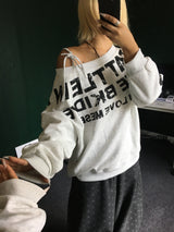 ホルターネック オフショルダーTシャツ オフショルダー レタリングスウェットシャツ