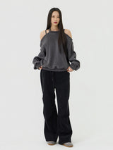 Cutout Halter Neck Sweat Long T-Shirt, Charcoal