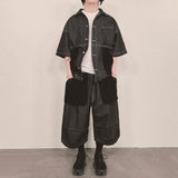 reverse terry pocket denim capri shorts_black