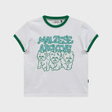 マルチーズアーカイブライングラフィックリンガー半袖Tシャツ