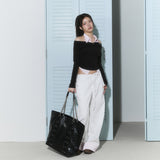(3rd reorder) shirts layered off shoulder top - brown