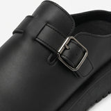 Buckle Round-Toe Clogs Black
