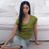 C 90S ラインVネック半袖Tシャツ_オリーブ