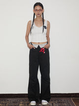 rirri SS24 Cotton-Tencel Relaxed Cargo Pants with All-Over Print in Black