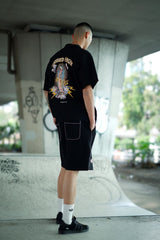 "BLESSED VIRGIN" WASHED EMBROIDERY SATIN SHIRT