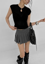 [MADE] Yuti Keyhole Cap Sleeve Short Sleeve Knit Top