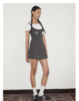 rirri SS New Arrival 100% Cotton Stretch Ribbed Washed Embroidery & Cat Paw Terry Embroidery A-Line Dress with Detachable Inner T-Shirt