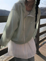 Karin Diagonal Zipper Windbreaker String Hood Jacket