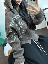 スノーフラワーカラーノルディックツーウェイジッパーニットジップアップ❤🖤🤎🩶🤍5カラー
