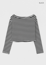 [MADE] Vito Stripe Boat-Neck Crop Long Sleeve T-shirt
