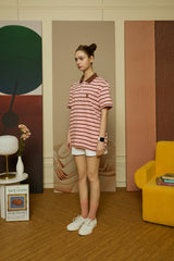 Brown Leather Academic Cap C Patch Pink Stripe Polo Short Sleeve Tee [Unisex]