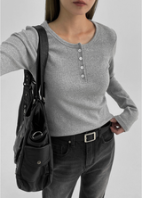 [MADE] Chikapo Henley Neck V-neck Long Sleeve T-shirt