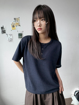 クリ ヘンリーボタン オーバーサイズ ニット Tシャツ 5カラー