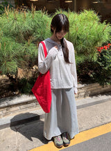 サユストライプボタンフード長袖Tシャツ