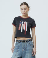 フラッグアップリケリンガークロップTシャツ