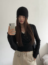 Brim brushed wrap button hoodie