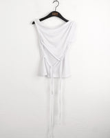 ヒップドリボンストラップワンオフショルダーtシャツ