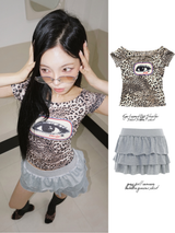 アイズ レオパード オフショルダー 半袖 Tシャツ