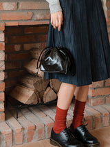 Leather Dumpling Bucket Bag - Black