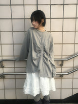 Unbalanced Shirring Long Sleeve