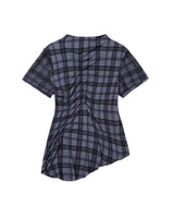 プレイドスモッキングTシャツ _ パープル