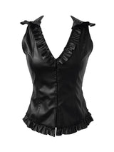 rock chic leather frill bustier