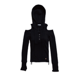 OFF SHOULDER HOODED LONG SLEEVE BLACK