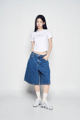 25SS POINT LOGO POCKET DENIM SHORT PANTS BLUE