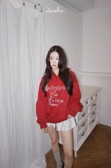 ルーズビーディドレタリング長袖フーディドTシャツ