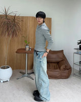 B-Ed Cut Curved Denim Pants