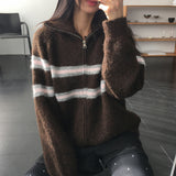 ラポルテ ラインストライプ ツーウェイニット ジップアップ