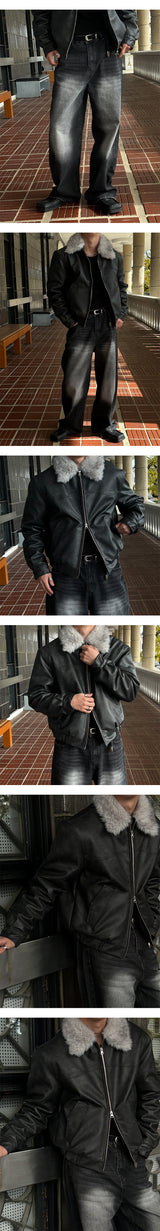 [F/W] Real raccoon fur leather blouson(3color)