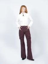Curved Cargo Flare Pants (Wine)