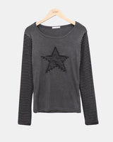 Emyu Star Patch Stripe Long Sleeve T-Shirt