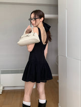 Black lace flare sleeveless dress