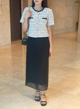 Vezn Color Matching Tweed Short Sleeve Jacket
