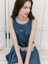 DENIM PLEATS ONEPIECE BLUE