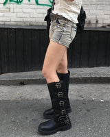 Stud short denim pants