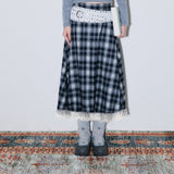 Fur Check Long Skirt [Vintage blue]