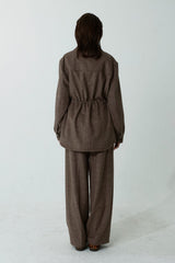 HERRINGBONE HALF COAT_BROWN