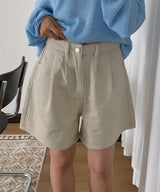 Golden Front Pintuck High-Waist A-Line Cotton Shorts 2 Colors